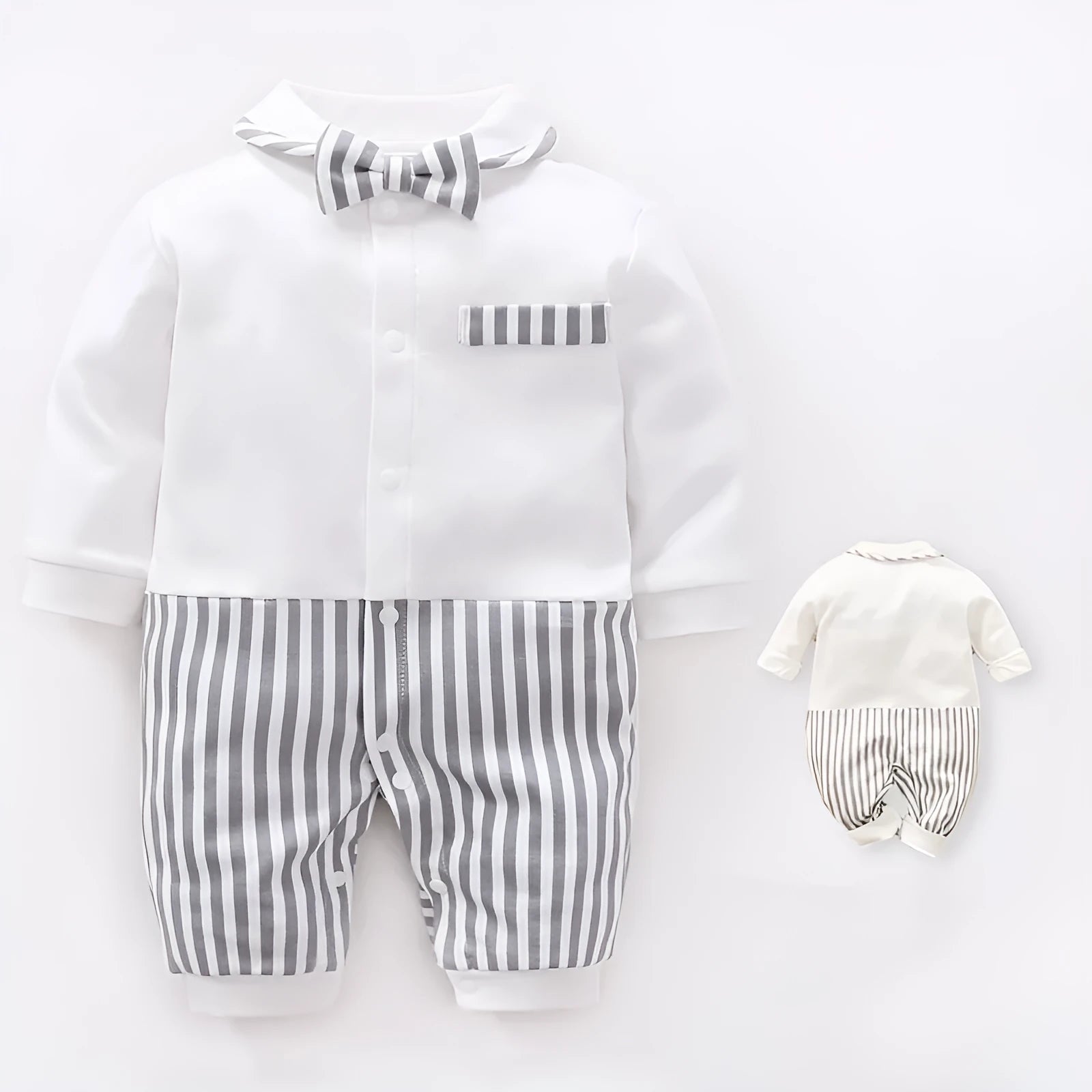 Cotton baby one-piece long sleeve Korean style bodysuit in grey, available in sizes 59-90cm