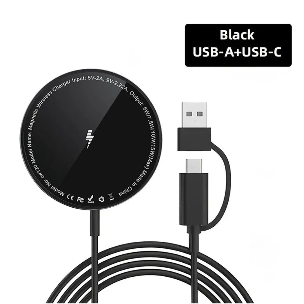 Magsafe magnetic fast charge 15W wireless charger with aluminium alloy shell and 1m cable