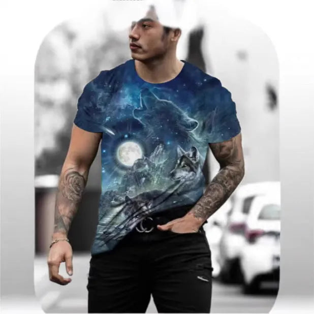 Retro 3D animal print men's short-sleeved T-shirt in bird eye cloth fabric