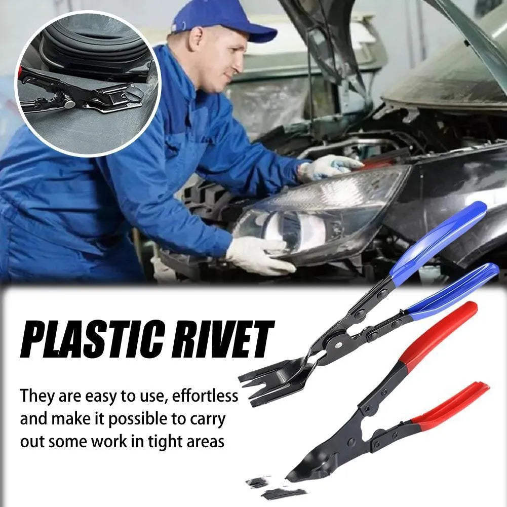 Blue car trim removal pliers with 240mm forged steel construction for interior clip and panel disassembly