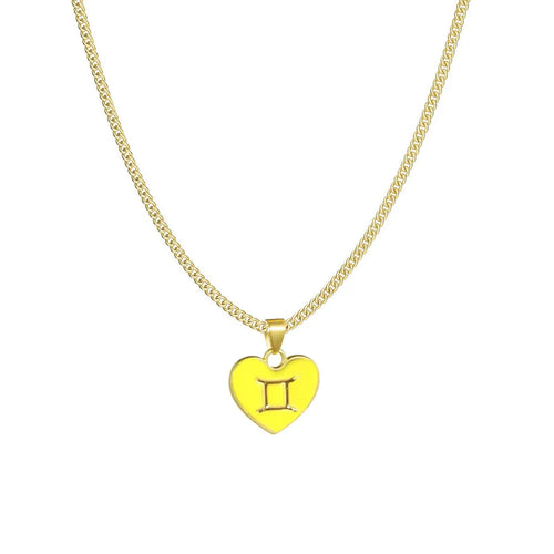 12 constellation love necklace with heart-shaped pendant and bamboo chain in a zodiac colour option