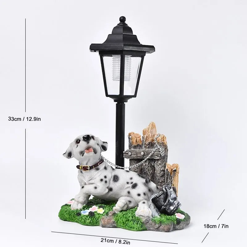 Solar powered resin garden lamp with decorative animal character design for outdoor lighting
