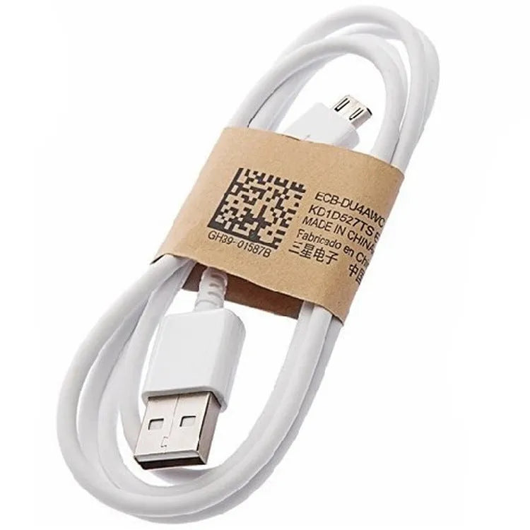 Black and white Android Micro USB data cable for phone and tablet charging, 1 metre long.