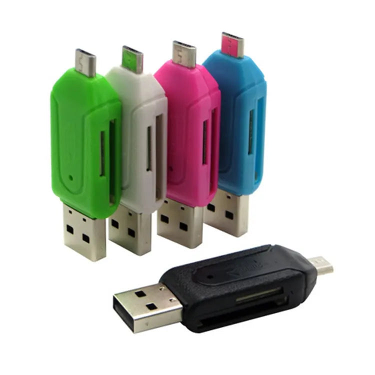 OTG dual-purpose card reader in five colours with micro USB interface for SD and TF memory cards