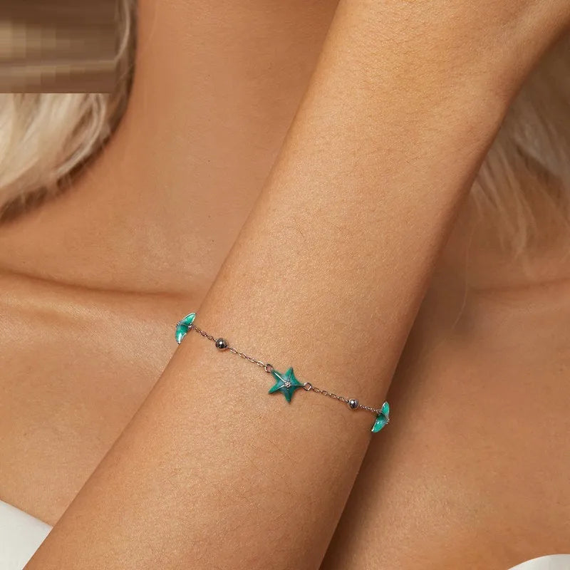 Women's S925 sterling silver bracelet with starfish motif, silver colour, vacation style