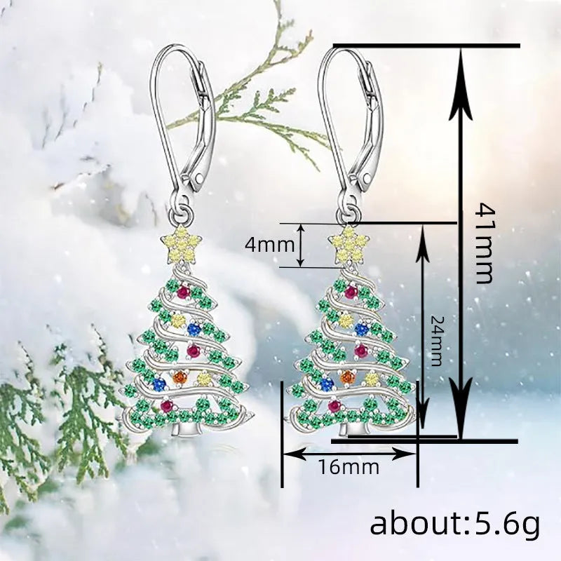 Women's Christmas tree earrings with star-shaped design in white gold colour finish