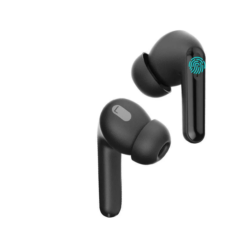 Wireless Bluetooth TWS noise reduction earbuds in black and white with compact charging case