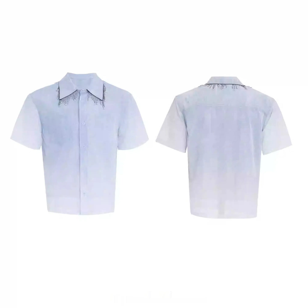 Blue half-sleeve loose fit shirt for summer leisure wear