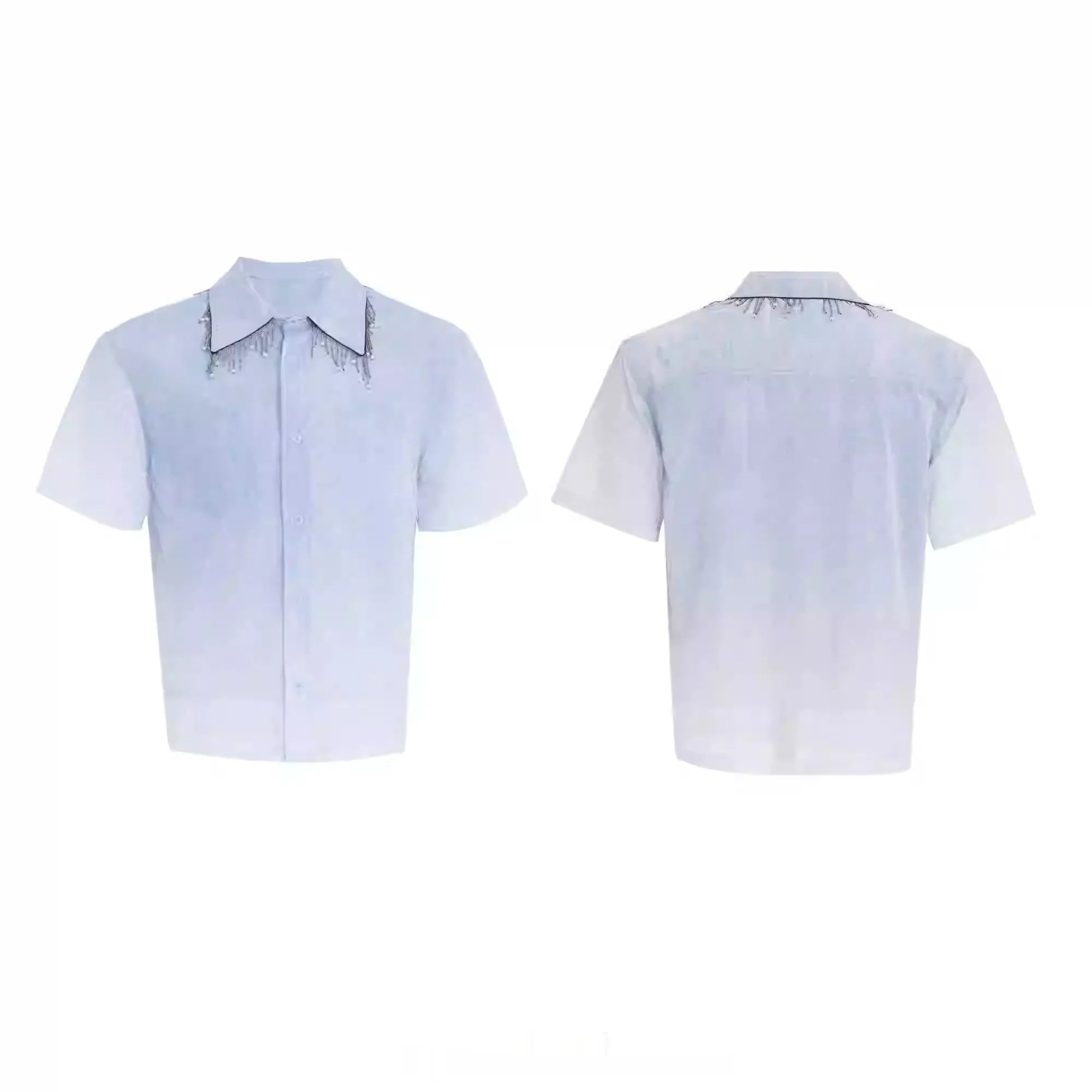 Blue half-sleeve loose fit shirt for summer leisure wear