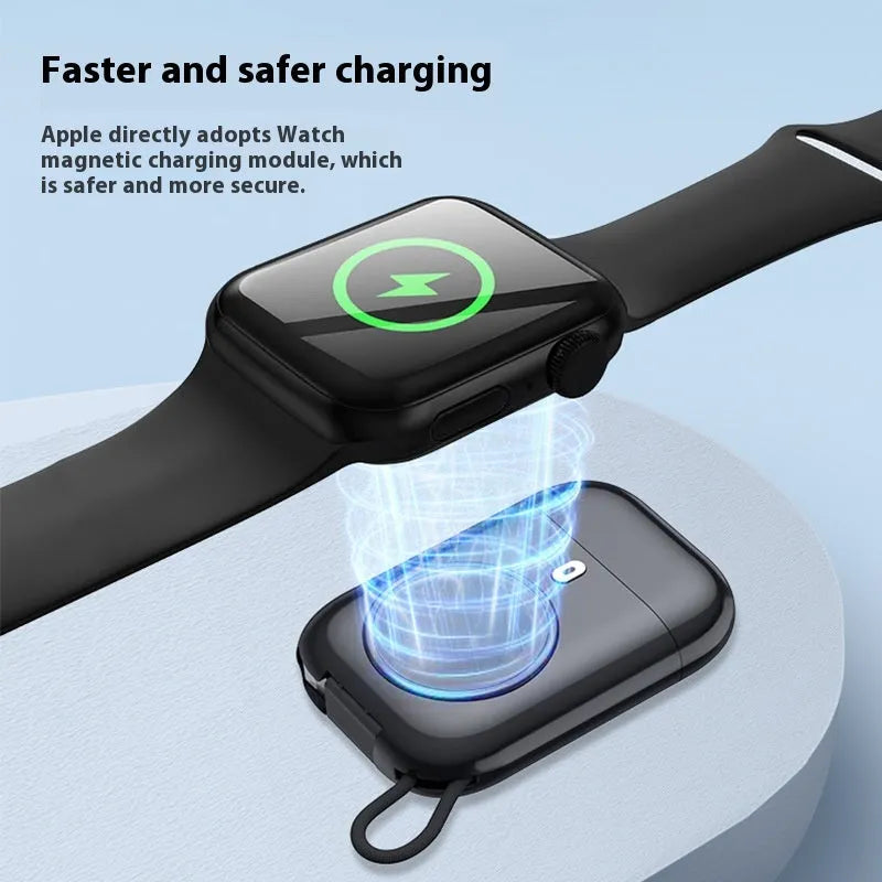 Three-in-one magnetic wireless charger power bank in black, compact 66x43x16mm with Type-C port
