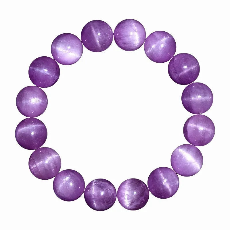 Natural cat's eye spodumene purple bracelet with waxy polished geometric beads
