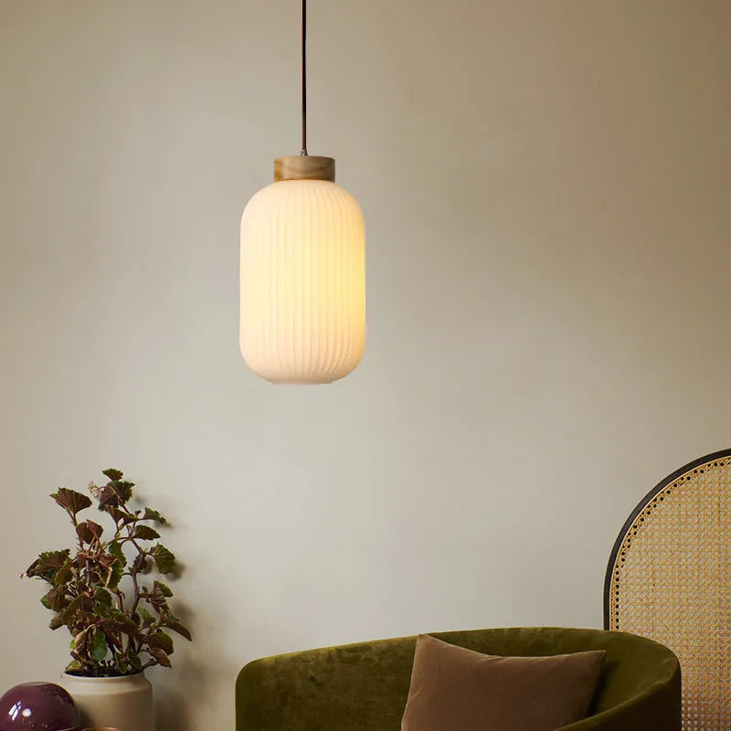 Nordic style wooden pendant light with retro bedroom design in three size options