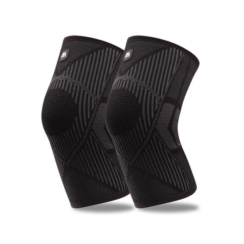 Knee compression sleeve with non-slip silicone stripes for knee pain relief and recovery, black, side view