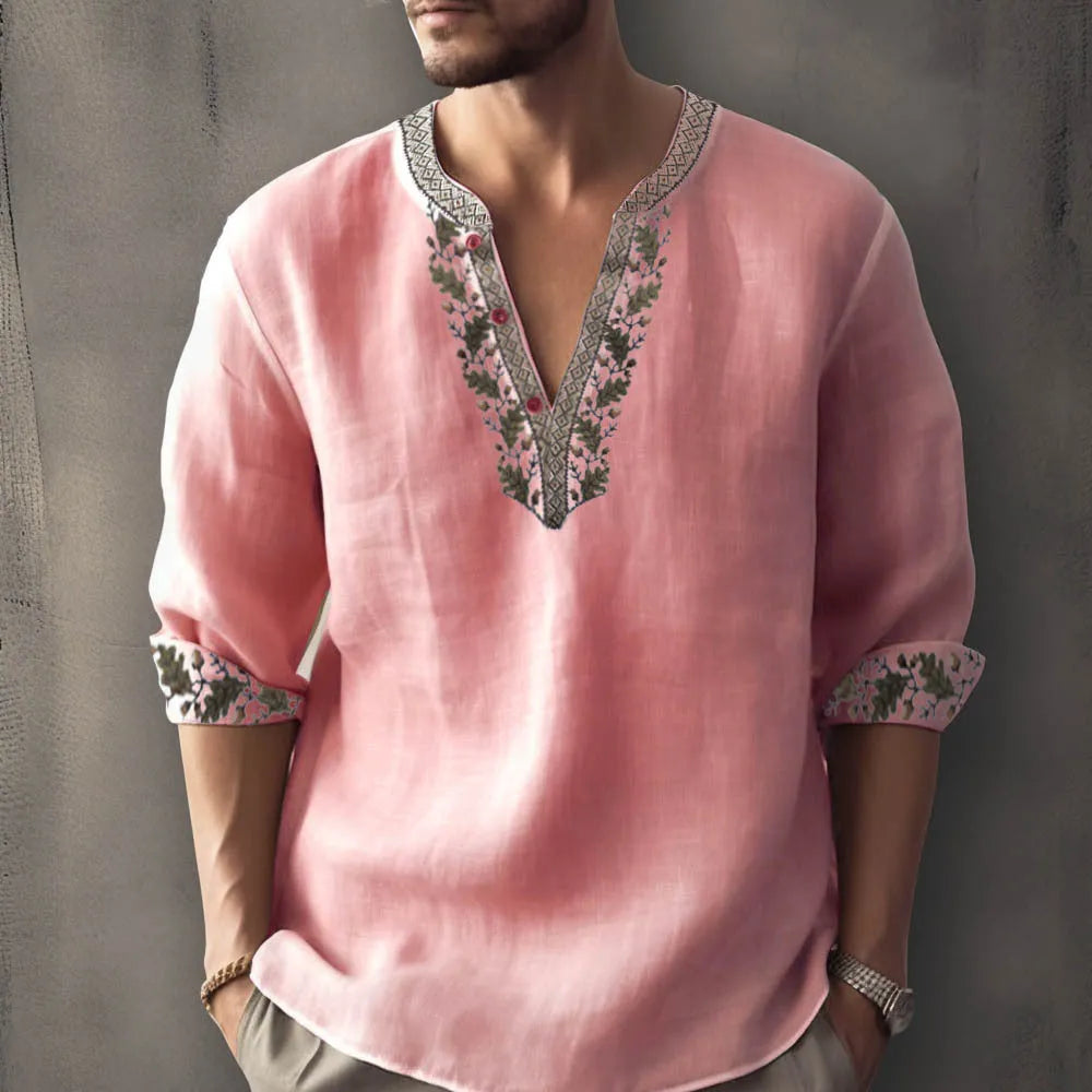 British style bamboo hemp short sleeve shirt with 3D thermal transfer stripe patterns in summer colours