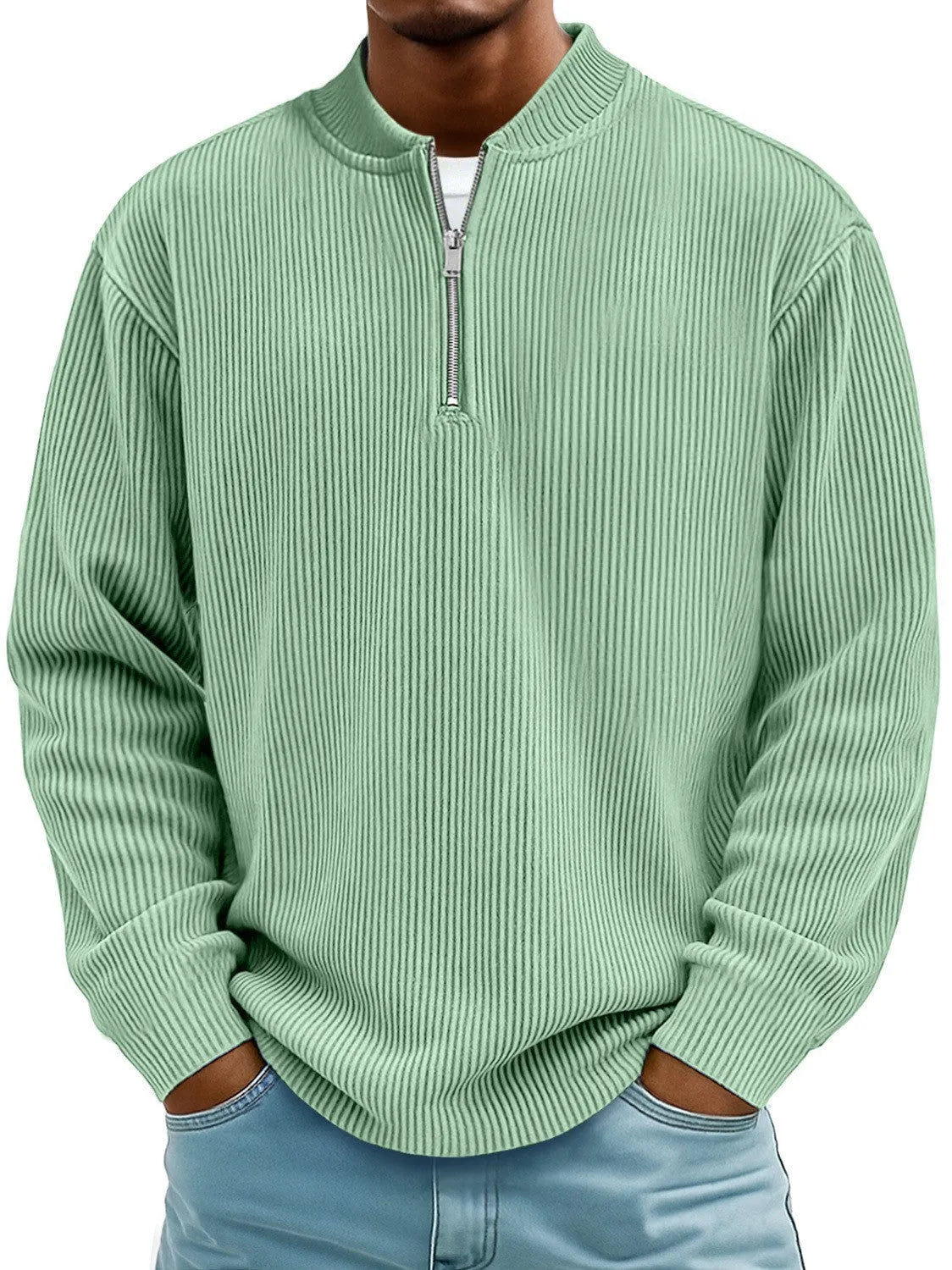 Men's digital print zip-up polyester cardigan with retro American style, loose fit, available in multiple colours