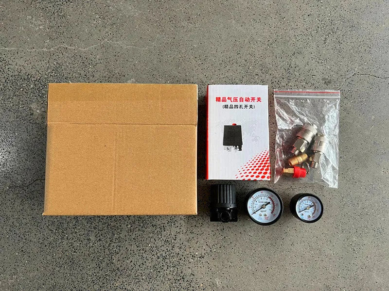 European air compressor pressure regulating valve assembly with adjustable pressure switch