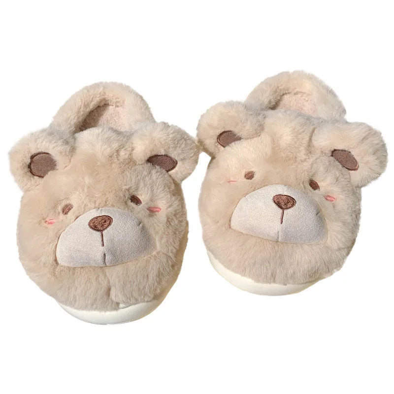 Women's plush suede slippers in milky white with cartoon pattern and round toe design