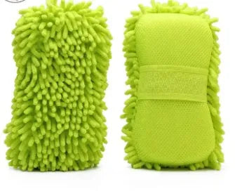 Silvery green microfiber car wash sponge measuring 14 by 25 centimetres for vehicle cleaning