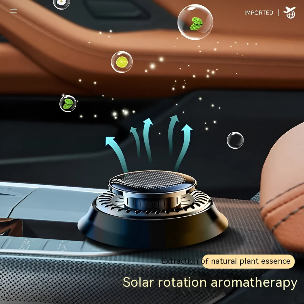 Solar-powered car aromatherapy device with electromagnetic de-icing function in black plastic housing