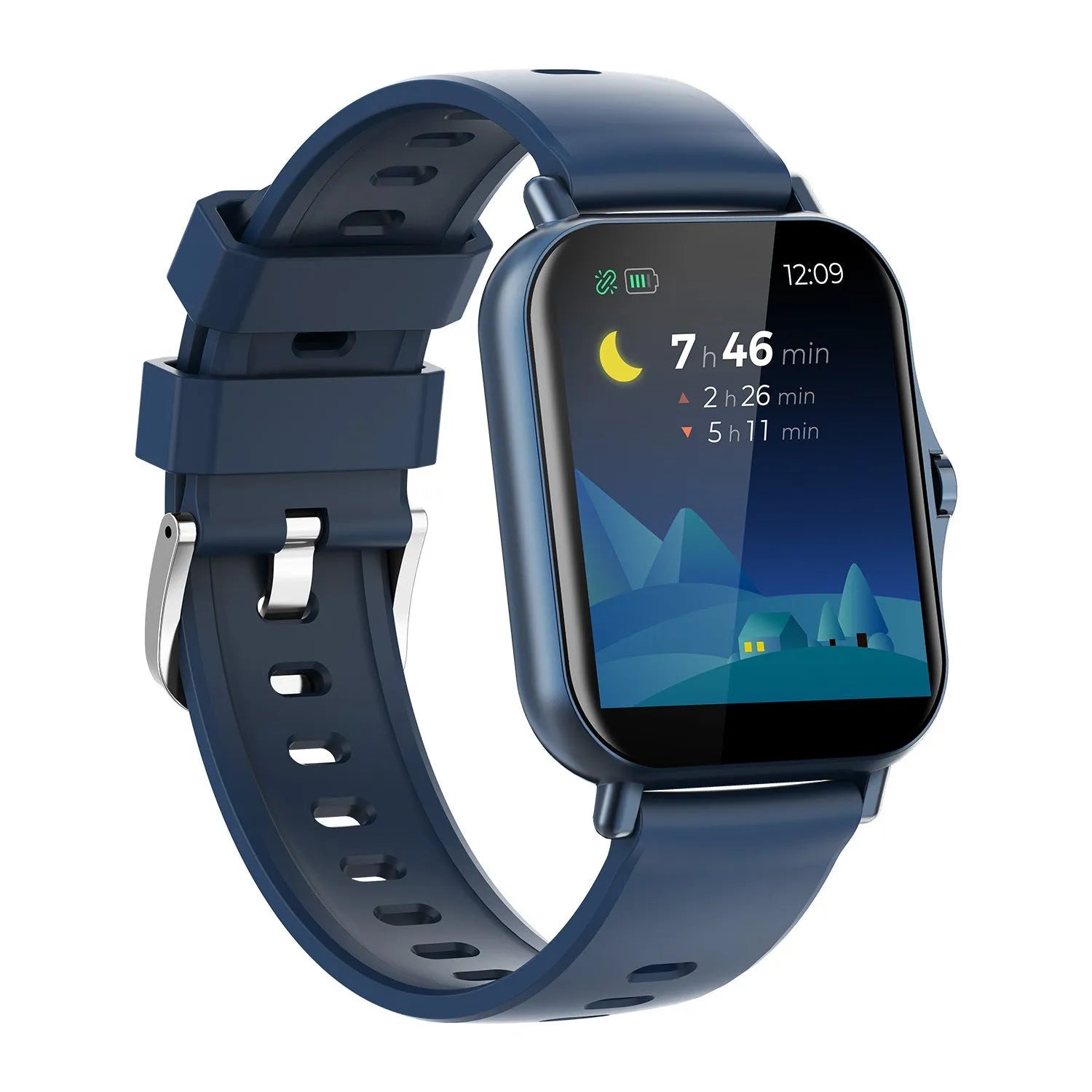 W10 smart watch displaying heart rate and blood pressure metrics on 1.75-inch curved touch screen