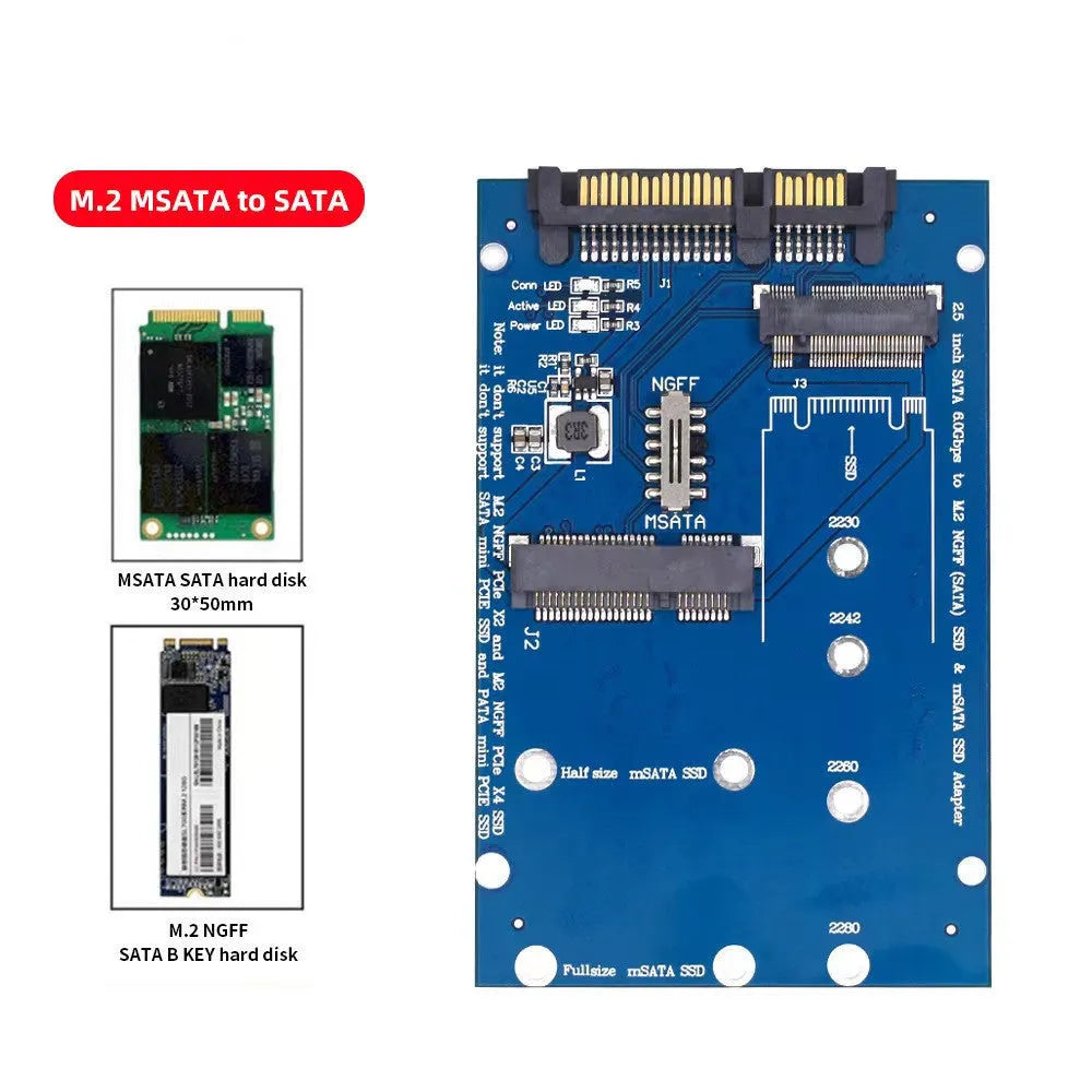 SATA 3 to M.2 NGFF mSATA SSD conversion adapter card in black and blue colour options