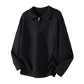 Men's turn-down collar half-zip loose fit sweater in coffee colour, long sleeves, synthetic fibre blend knitwear