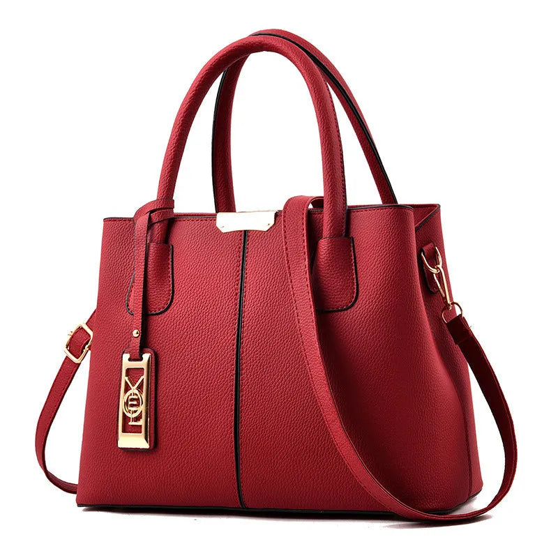 Women's large capacity soft PU shoulder bag in horizontal square design with leather strap