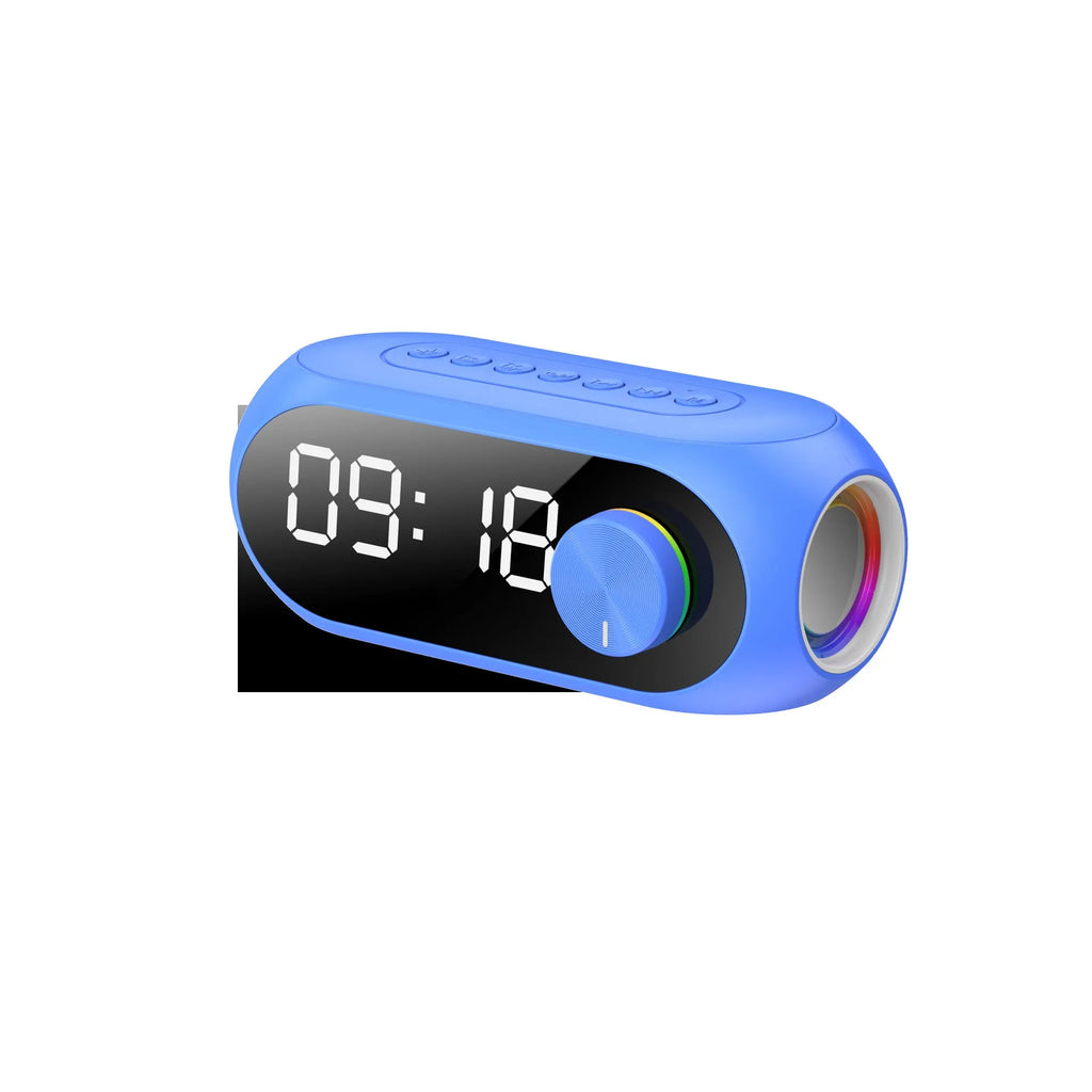 S8 Black portable Bluetooth speaker with digital clock display on front