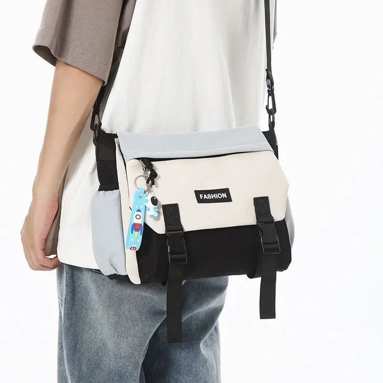 Large capacity nylon shoulder bag with contrast colour letter pattern, ultra-light casual women's bag in black letter style