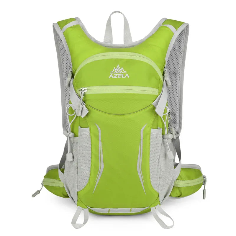 AZELA lightweight hydration backpack in breathable mesh with multiple compartments for trail running and hiking