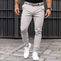Men's pure colour slim-fit trousers in black, micro-elastic cotton blend, side pockets, mid-waist zip placket