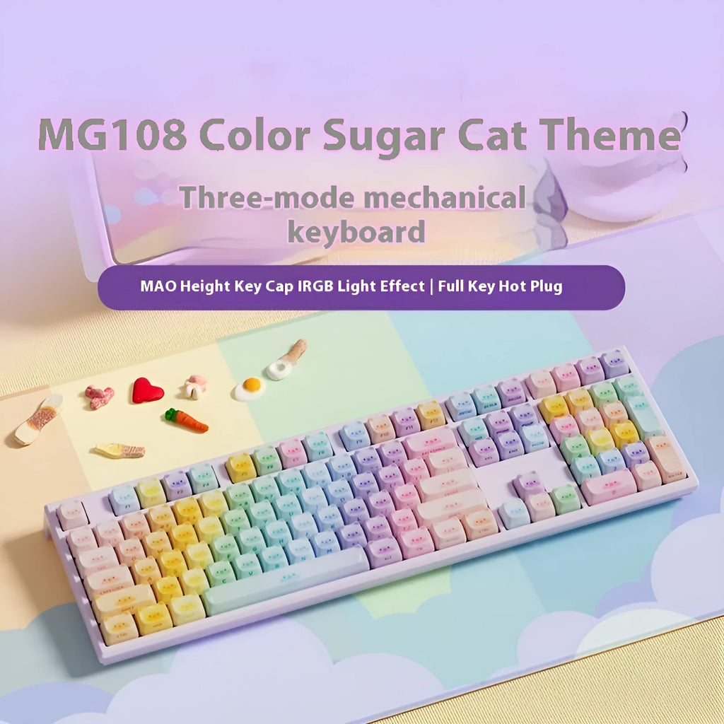 MG108B coloured sugar cat design mechanical keyboard with Bluetooth connectivity