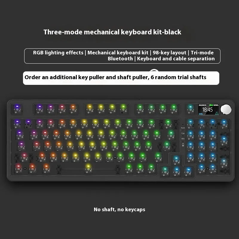 98-key wireless Bluetooth mechanical keyboard kit with metal knob and multiple colour background options