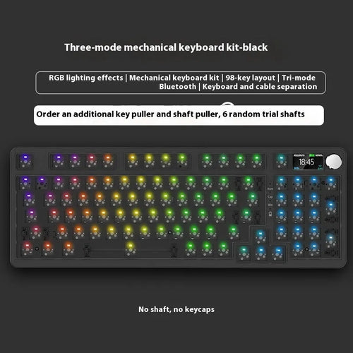 98-key wireless Bluetooth mechanical keyboard kit with metal knob and multiple colour background options
