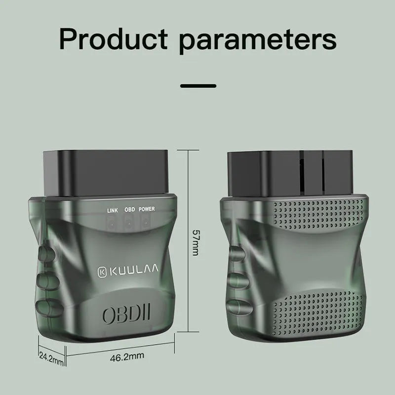 Green Bluetooth OBD auto fault detector with plastic body for engine diagnostic code reading