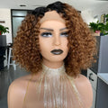 Ombre curly Bobo 1B30 human hair lace wig in black colour with oblique bangs