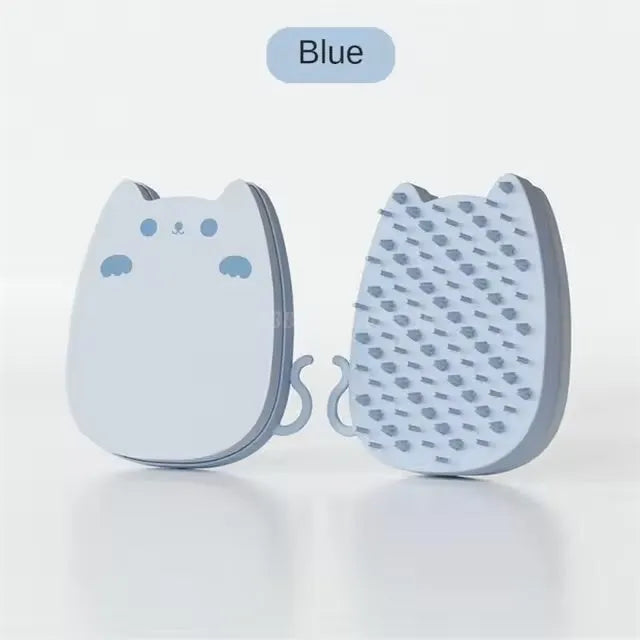 Brown silicone sponge pet grooming brush with dual comb teeth for cats and dogs