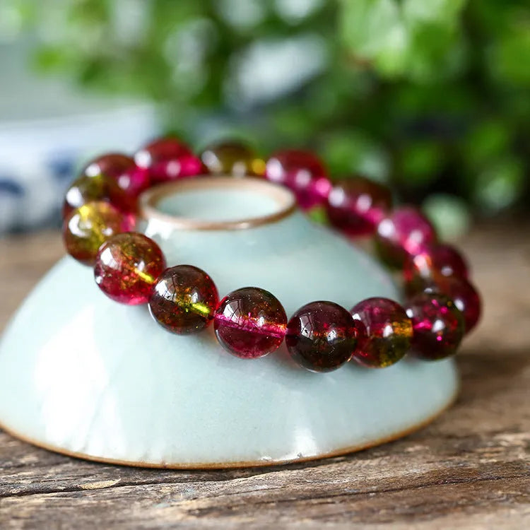 Handmade watermelon crystal bracelet with pastoral style beads in choice of sizes