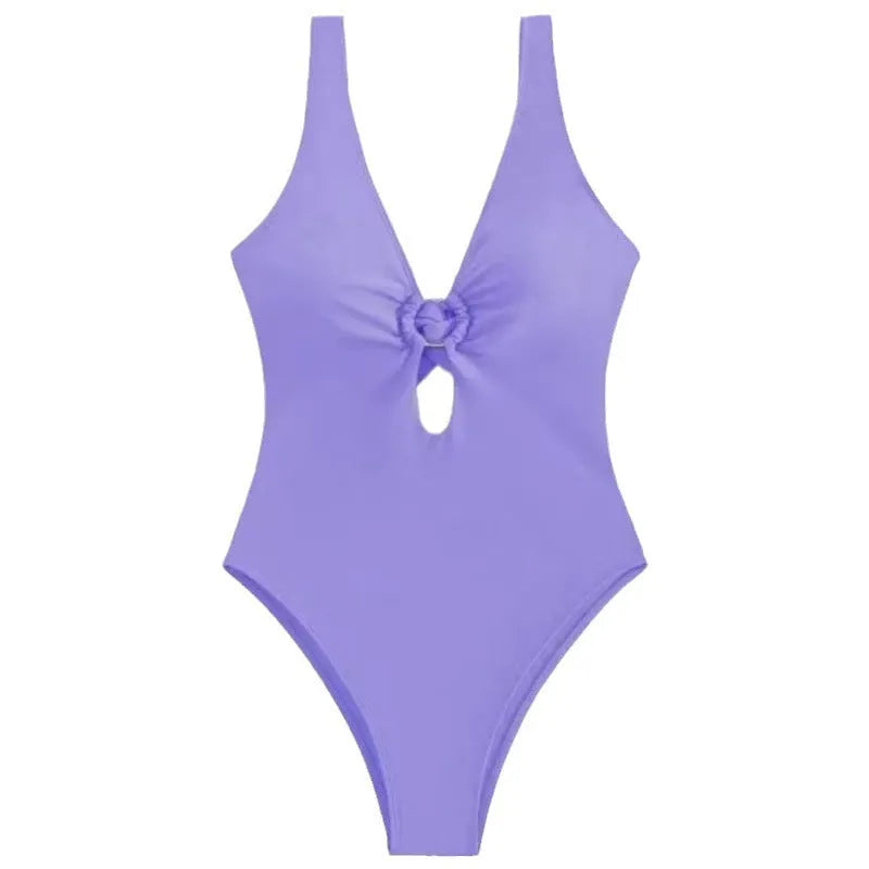Women's solid colour one-piece polyester swimsuit for swimming and wading, available in multiple colours