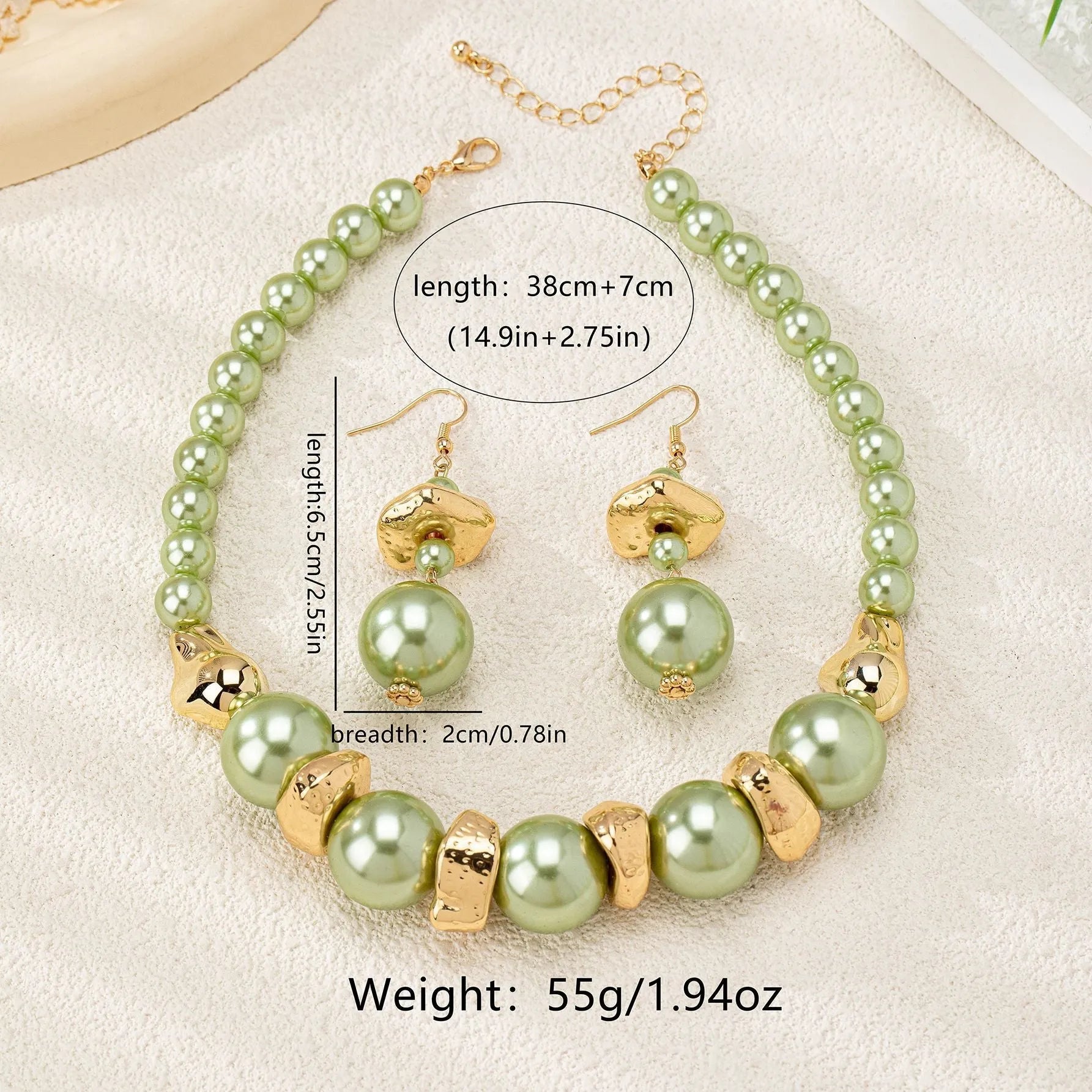 Acrylic pearl necklace and ear stud set for women green suit YLC-TZ-1315 simple irregular design