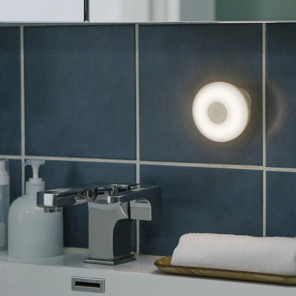 White modern bedside table lamp with human body induction sensor and Bluetooth connectivity