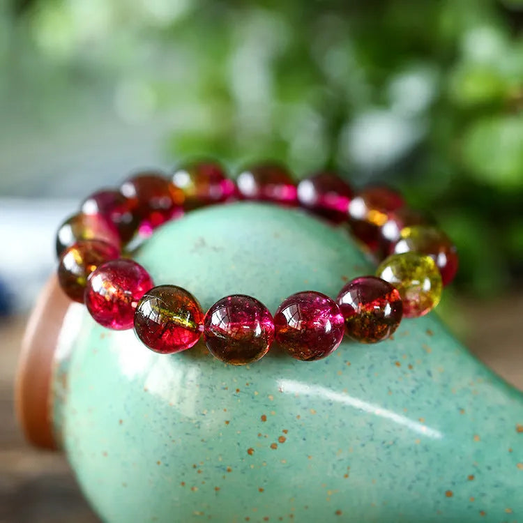 Handmade watermelon crystal bracelet with pastoral style beads in choice of sizes