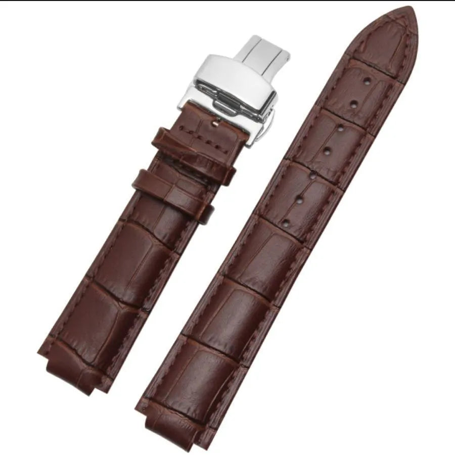 Top layer cowhide leather watch strap with silicone lining, butterfly clasp, black colour, 20mm interface