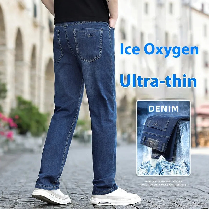 Men's Cotton Stretch Denim Casual Long Pants Straight Type Business Trousers 707 Blue Blue Gray Sizes 29-40