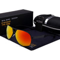 Men's polarised aviator sunglasses with orange red metal frame and HD TAC lenses