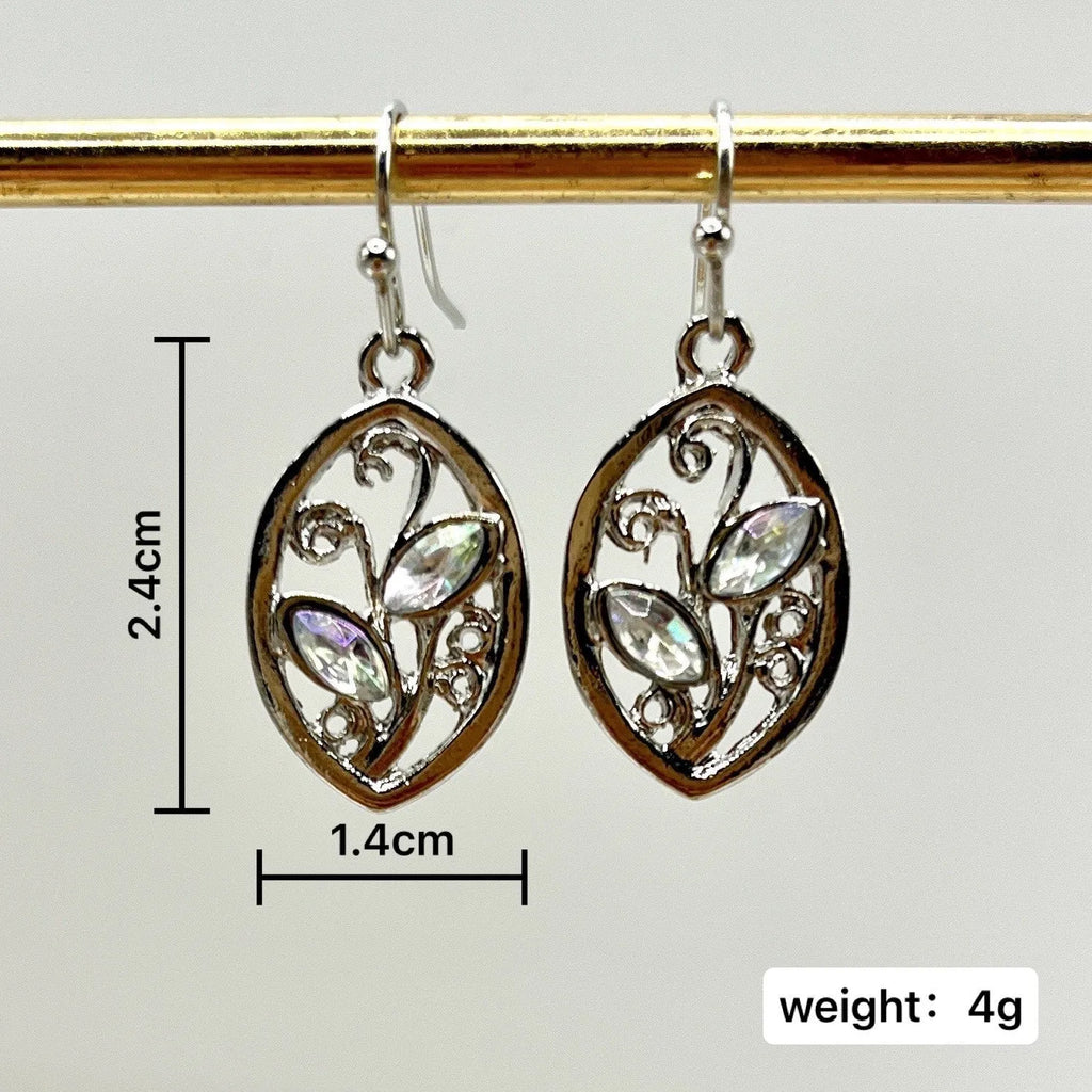 Silver colour women's earrings with creative leaves design embedding colourful moonstones
