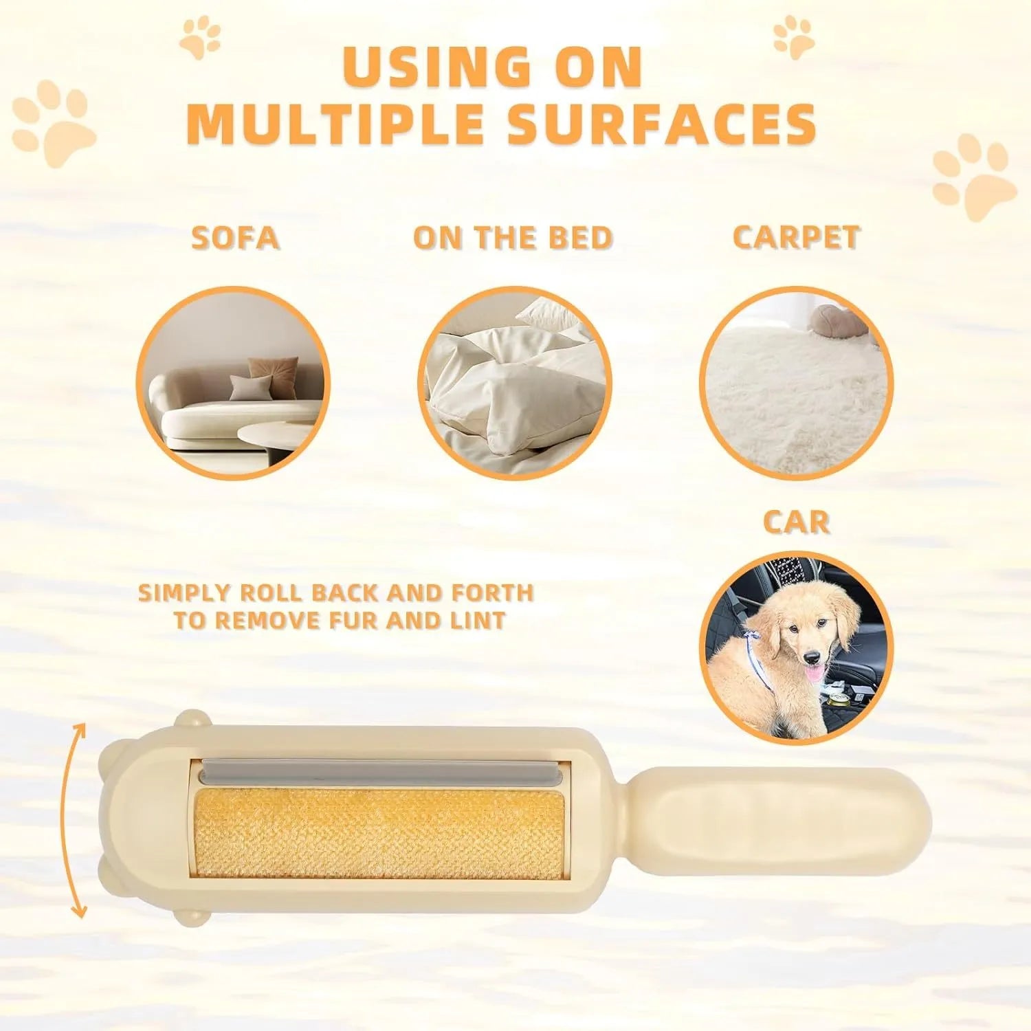 Blue reusable pet hair remover roller with self-cleaning base for furniture and car seats.