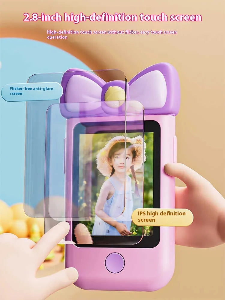 Children's toy simulation puzzle touch screen mobile phone with 4K flip large lens in cat style