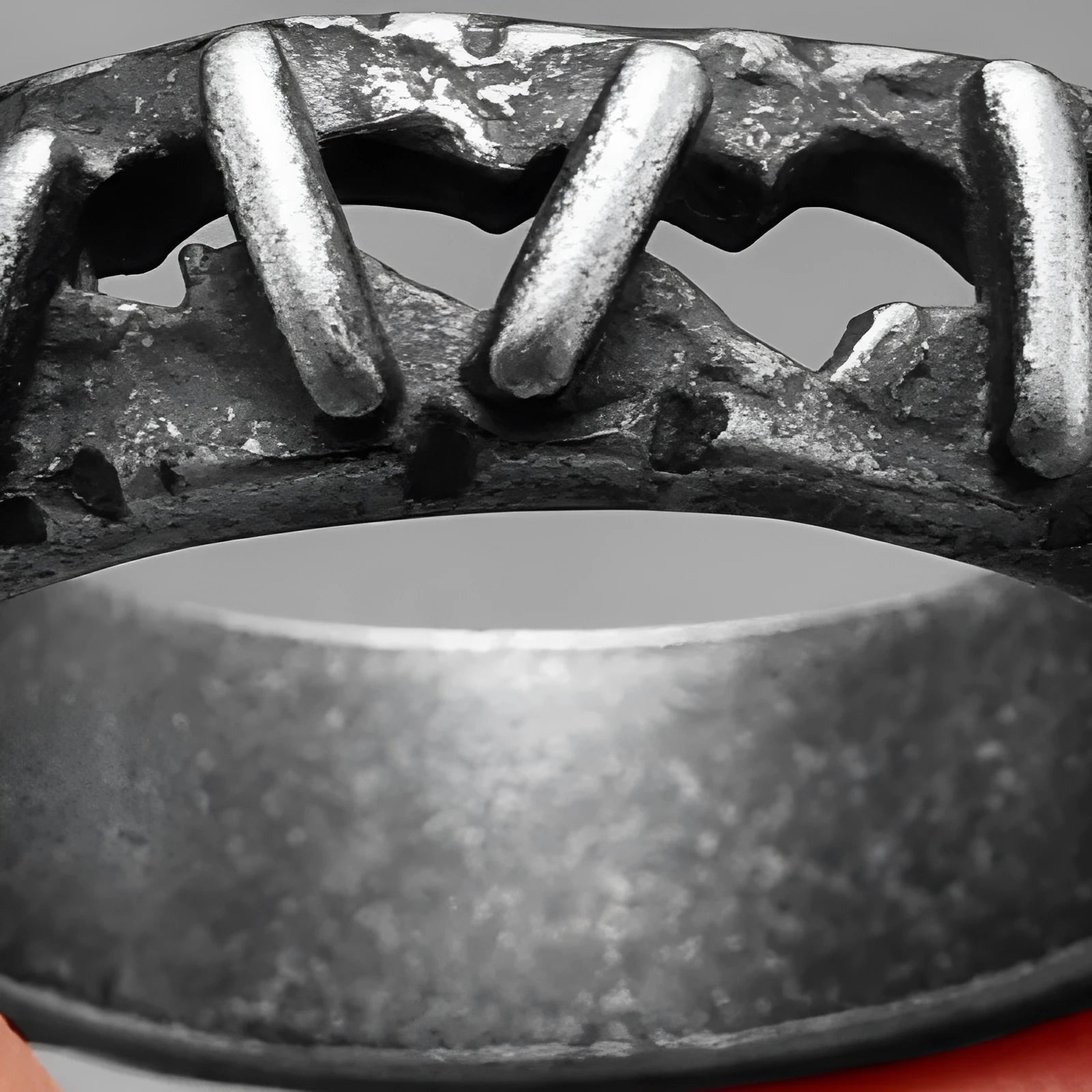Dark punk stitching style double ring in stainless steel with two bands