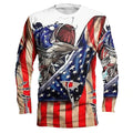 Men's grey round neck long sleeve pullover top featuring a printed colourful fish design.